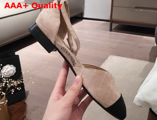 Chanel Mary Janes Suede Calfskin and Grosgrain Beige and Black G36048 Replica