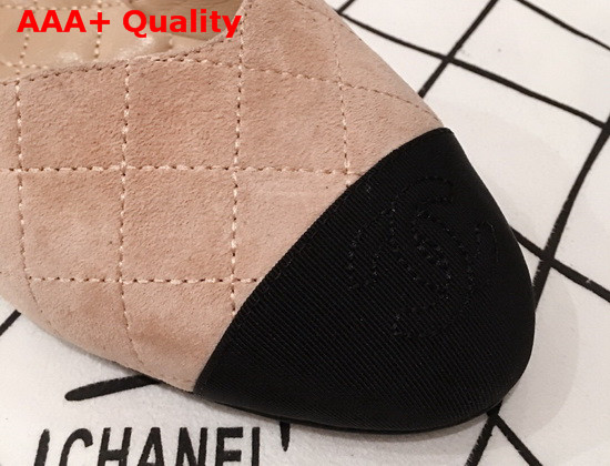 Chanel Mary Janes Suede Calfskin and Grosgrain Beige and Black G36048 Replica