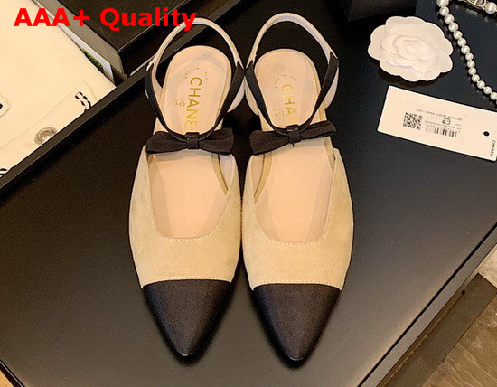 Chanel Mary Janes Suede Calfskin and Grosgrain Beige and Black G36361 Replica