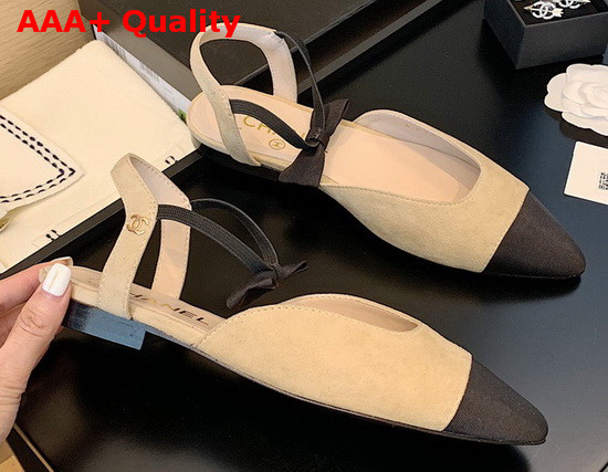 Chanel Mary Janes Suede Calfskin and Grosgrain Beige and Black G36361 Replica