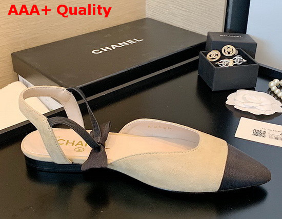 Chanel Mary Janes Suede Calfskin and Grosgrain Beige and Black G36361 Replica