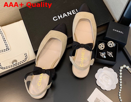 Chanel Mary Janes Suede Calfskin and Grosgrain Beige and Black G36361 Replica