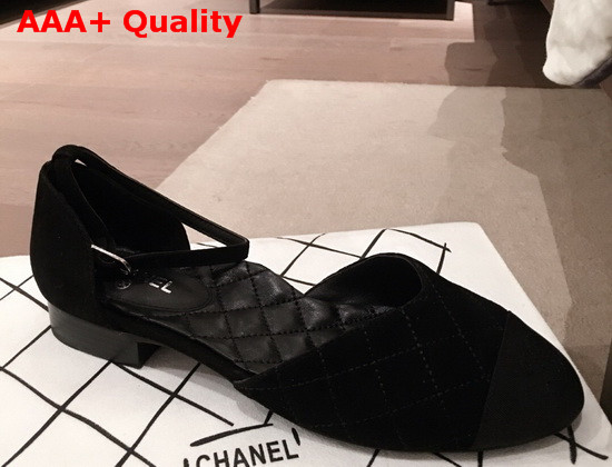 Chanel Mary Janes Suede Calfskin and Grosgrain Black G36048 Replica