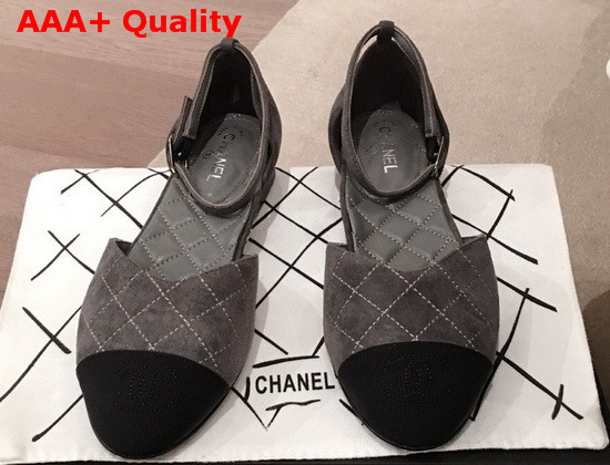 Chanel Mary Janes Suede Calfskin and Grosgrain Gray and Black G36048 Replica