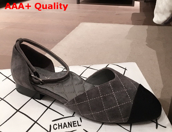 Chanel Mary Janes Suede Calfskin and Grosgrain Gray and Black G36048 Replica