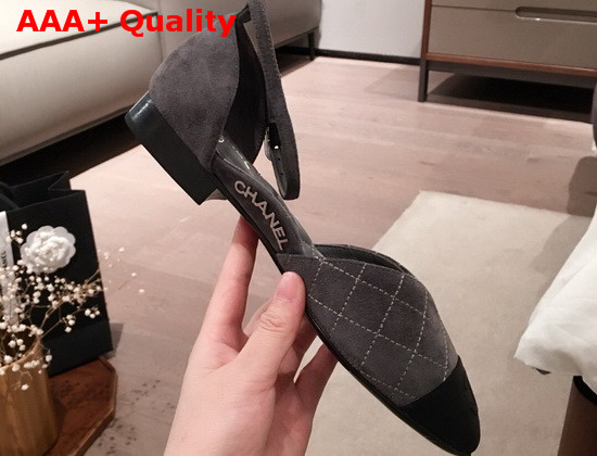 Chanel Mary Janes Suede Calfskin and Grosgrain Gray and Black G36048 Replica