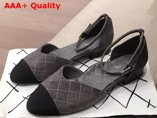 Chanel Mary Janes Suede Calfskin and Grosgrain Gray and Black G36048 Replica