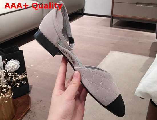 Chanel Mary Janes Suede Calfskin and Grosgrain Light Gray and Black G36048 Replica