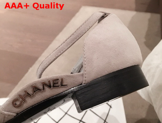 Chanel Mary Janes Suede Calfskin and Grosgrain Light Gray and Black G36048 Replica