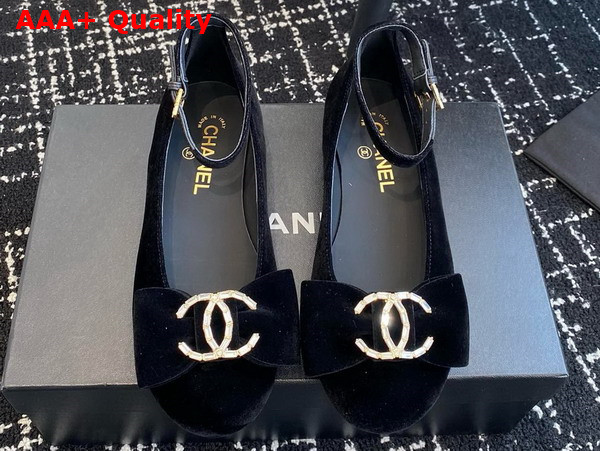 Chanel Mary Janes Velvet Strass and Metal Black Ref G46022 Replica