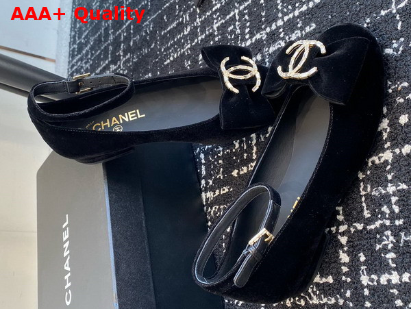 Chanel Mary Janes Velvet Strass and Metal Black Ref G46022 Replica