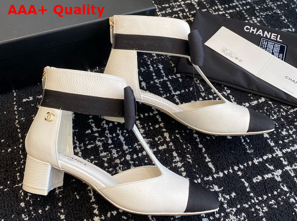 Chanel Mary Janes White Garined Calfskin Replica