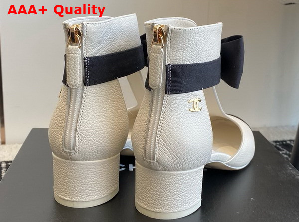 Chanel Mary Janes White Garined Calfskin Replica