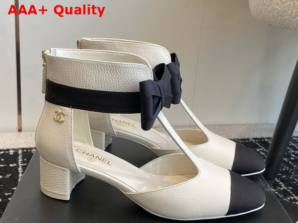 Chanel Mary Janes White Garined Calfskin Replica