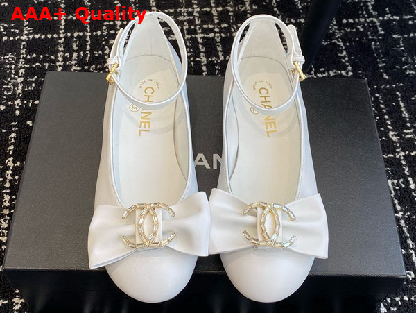 Chanel Mary Janes White Lambskin Strass and Metal Ref G46022 Replica