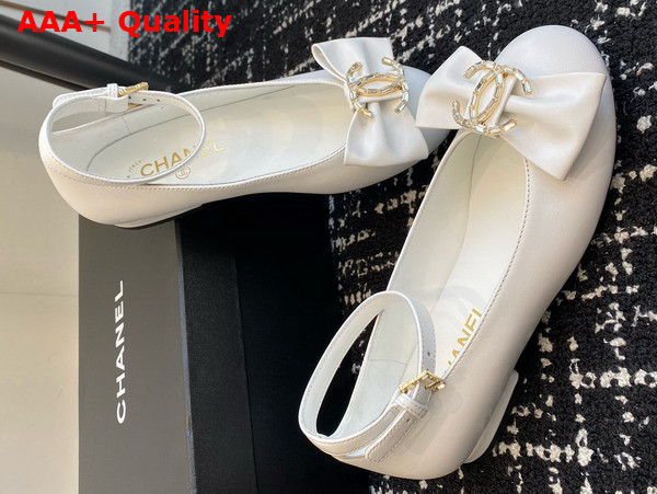 Chanel Mary Janes White Lambskin Strass and Metal Ref G46022 Replica