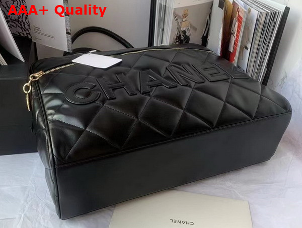 Chanel Maxi Bowling Bag in Black Calfskin Gold Tone Metal AS3718 Replica