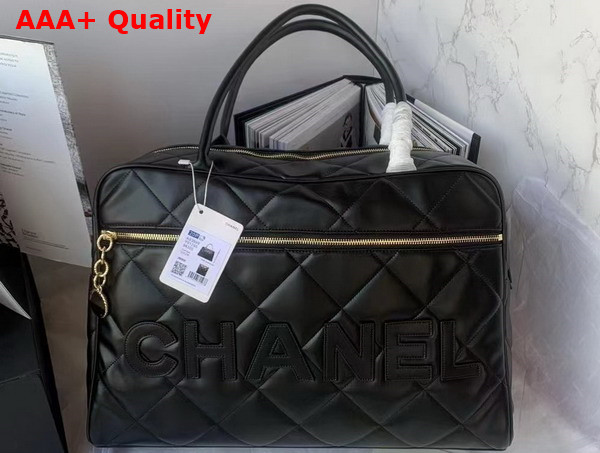 Chanel Maxi Bowling Bag in Black Calfskin Gold Tone Metal AS3718 Replica