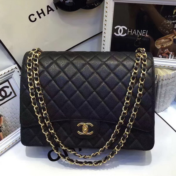 Chanel Maxi Caviar Flap Bag Black Gold Hardware For Sale