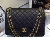 Chanel Maxi Caviar Flap Bag Black Gold Hardware For Sale