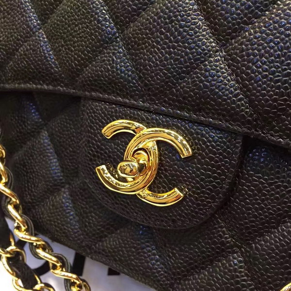 Chanel Maxi Caviar Flap Bag Black Gold Hardware For Sale