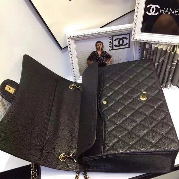 Chanel Maxi Caviar Flap Bag Black Gold Hardware For Sale