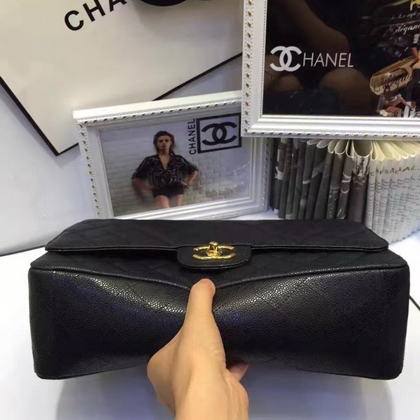 Chanel Maxi Caviar Flap Bag Black Gold Hardware For Sale