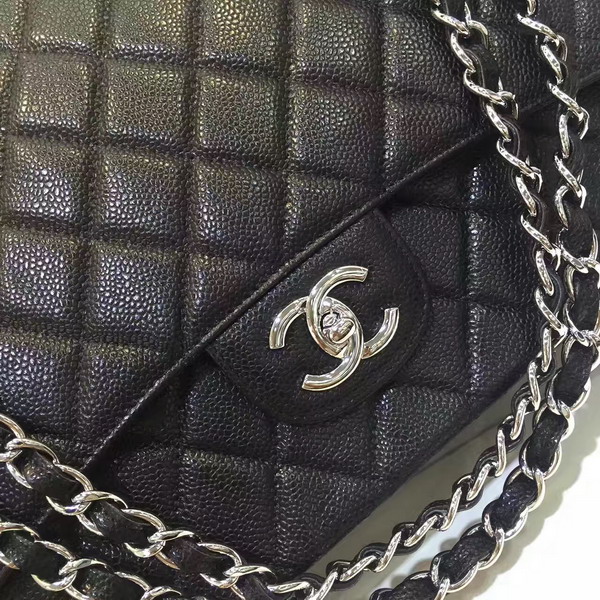 Chanel Maxi Caviar Flap Bag Black Silver Hardware For Sale