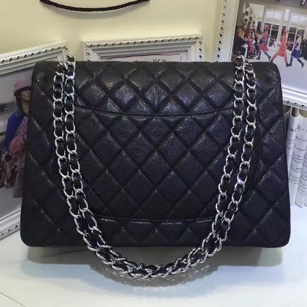 Chanel Maxi Caviar Flap Bag Black Silver Hardware For Sale