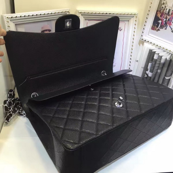 Chanel Maxi Caviar Flap Bag Black Silver Hardware For Sale