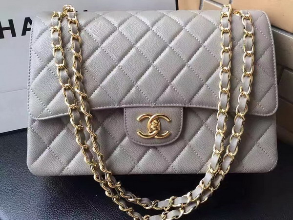 Chanel Maxi Caviar Flap Bag Light Grey For Sale