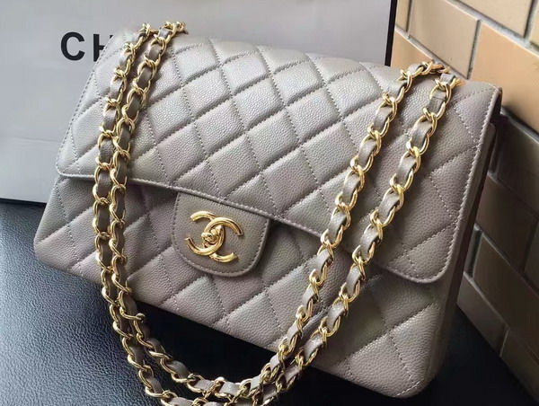 Chanel Maxi Caviar Flap Bag Light Grey For Sale