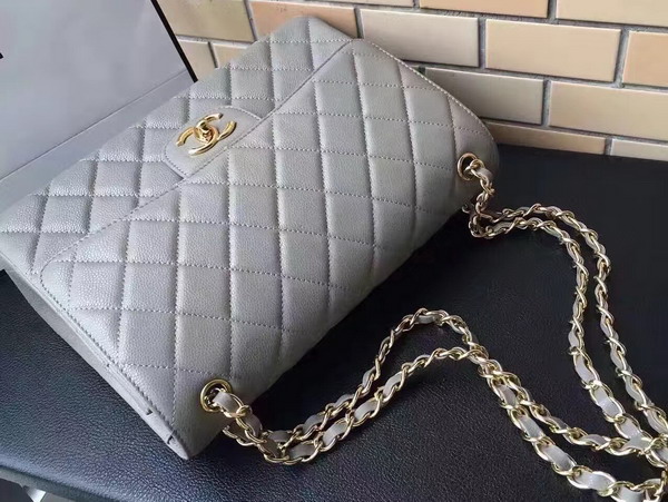 Chanel Maxi Caviar Flap Bag Light Grey For Sale