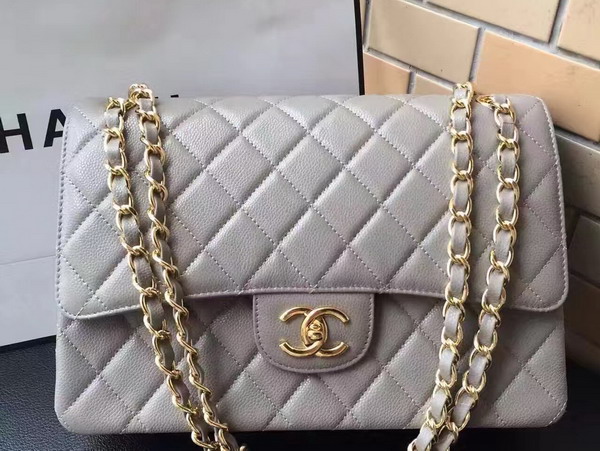 Chanel Maxi Caviar Flap Bag Light Grey For Sale