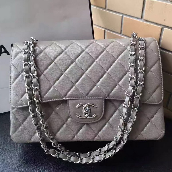 Chanel Maxi Caviar Flap Bag Light Grey Silver Hardware For Sale