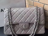 Chanel Maxi Caviar Flap Bag Light Grey Silver Hardware For Sale