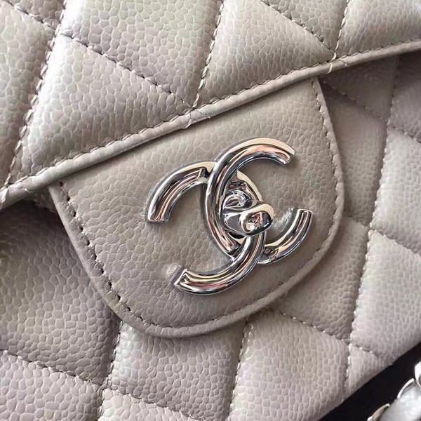 Chanel Maxi Caviar Flap Bag Light Grey Silver Hardware For Sale