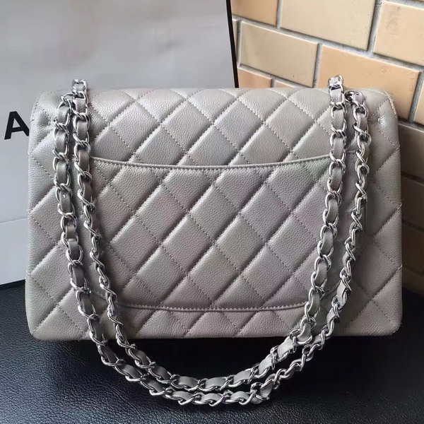 Chanel Maxi Caviar Flap Bag Light Grey Silver Hardware For Sale