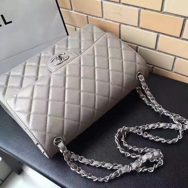 Chanel Maxi Caviar Flap Bag Light Grey Silver Hardware For Sale