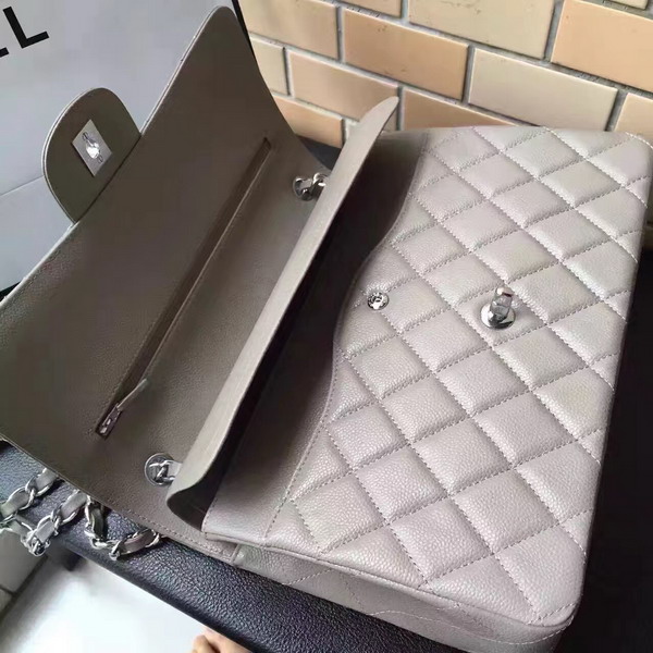 Chanel Maxi Caviar Flap Bag Light Grey Silver Hardware For Sale