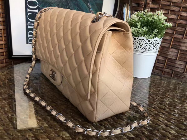 Chanel Maxi Caviar Flap Bag in Beige with Silver Hardwares For Sale