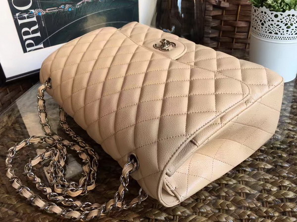 Chanel Maxi Caviar Flap Bag in Beige with Silver Hardwares For Sale