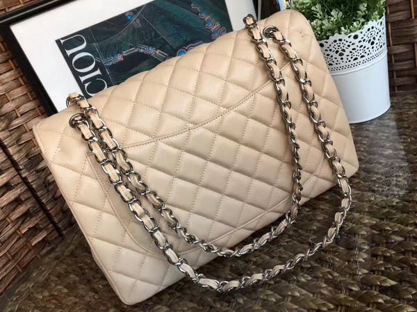 Chanel Maxi Caviar Flap Bag in Beige with Silver Hardwares For Sale