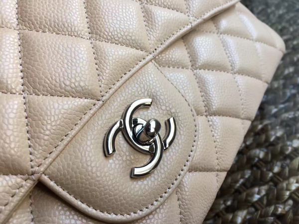 Chanel Maxi Caviar Flap Bag in Beige with Silver Hardwares For Sale