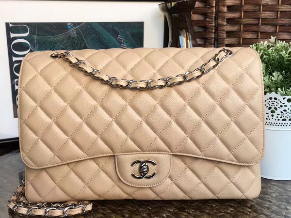 Chanel Maxi Caviar Flap Bag in Beige with Silver Hardwares For Sale