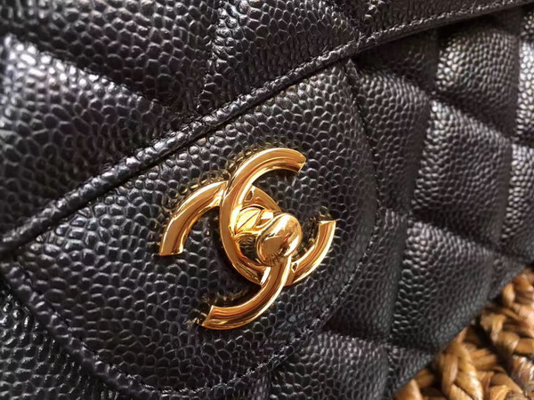 Chanel Maxi Caviar Flap Bag in Black with Gold Hardwares For Sale