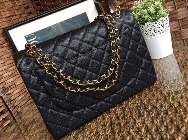 Chanel Maxi Caviar Flap Bag in Black with Gold Hardwares For Sale