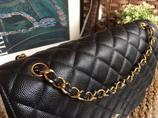 Chanel Maxi Caviar Flap Bag in Black with Gold Hardwares For Sale