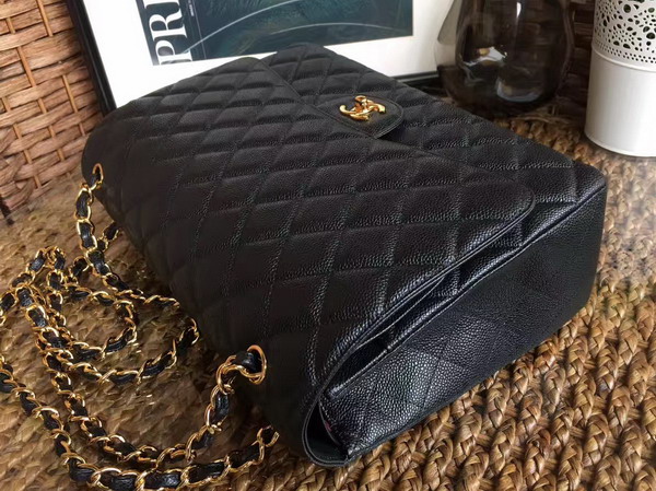 Chanel Maxi Caviar Flap Bag in Black with Gold Hardwares For Sale