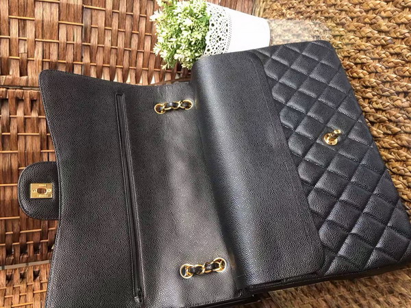 Chanel Maxi Caviar Flap Bag in Black with Gold Hardwares For Sale